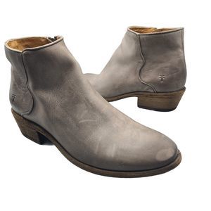 Frye Ankle Boots Taupe Gray Leather Booties Women Carson Piping Zipper Sz 7.5